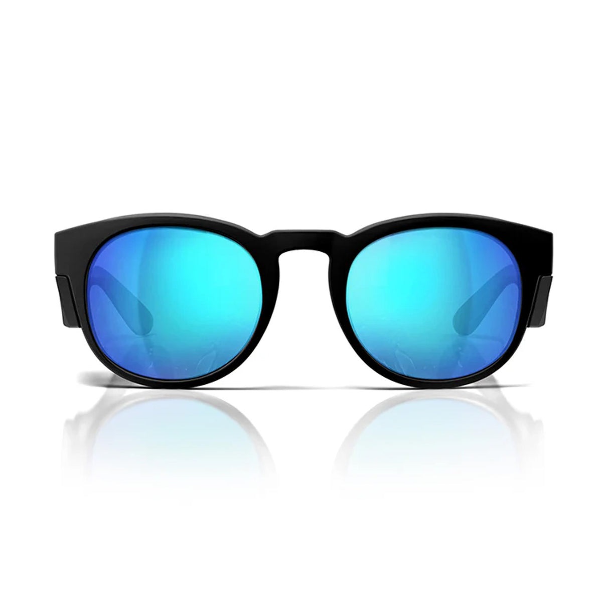 safestyle matte black frame with blue mirror polarised lens