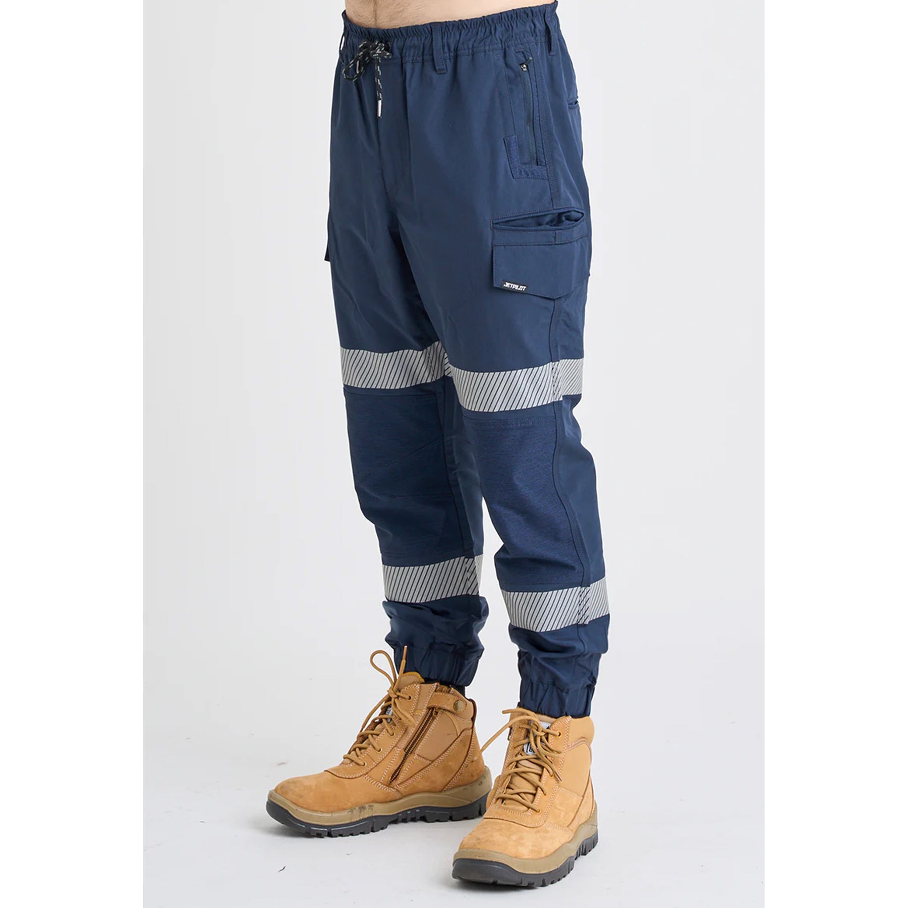 jet lite hybrid taped elastic waist cuffed work pants in navy