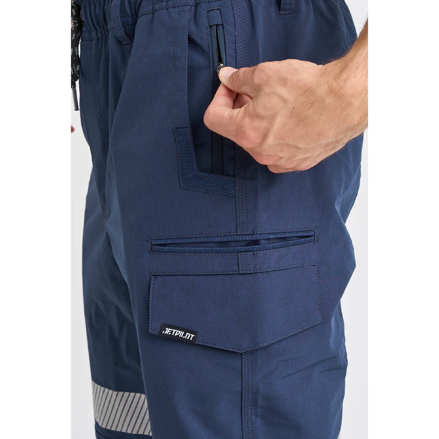 jet lite hybrid taped elastic waist pant in navy