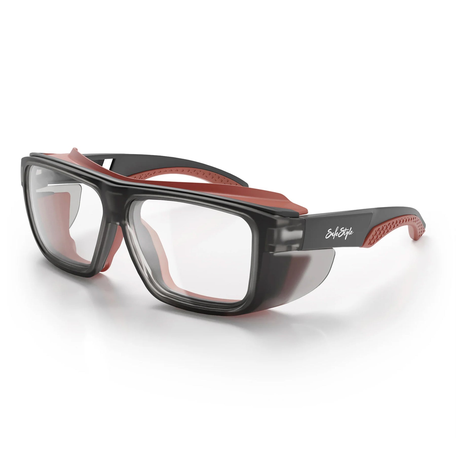 safestyle converts matte graphite red frame with clear lens