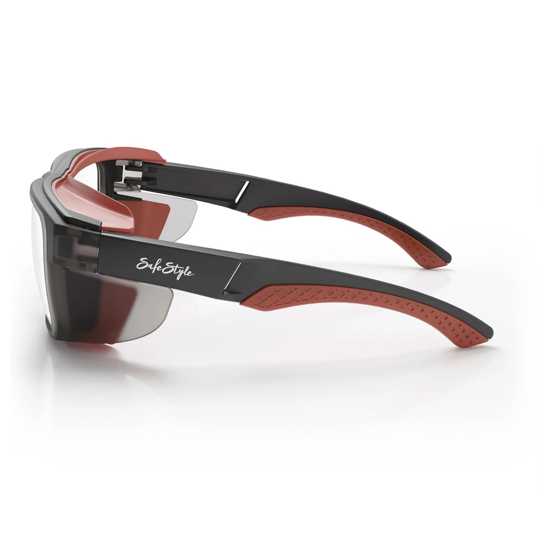 safestyle converts matte graphite red frame with clear lens