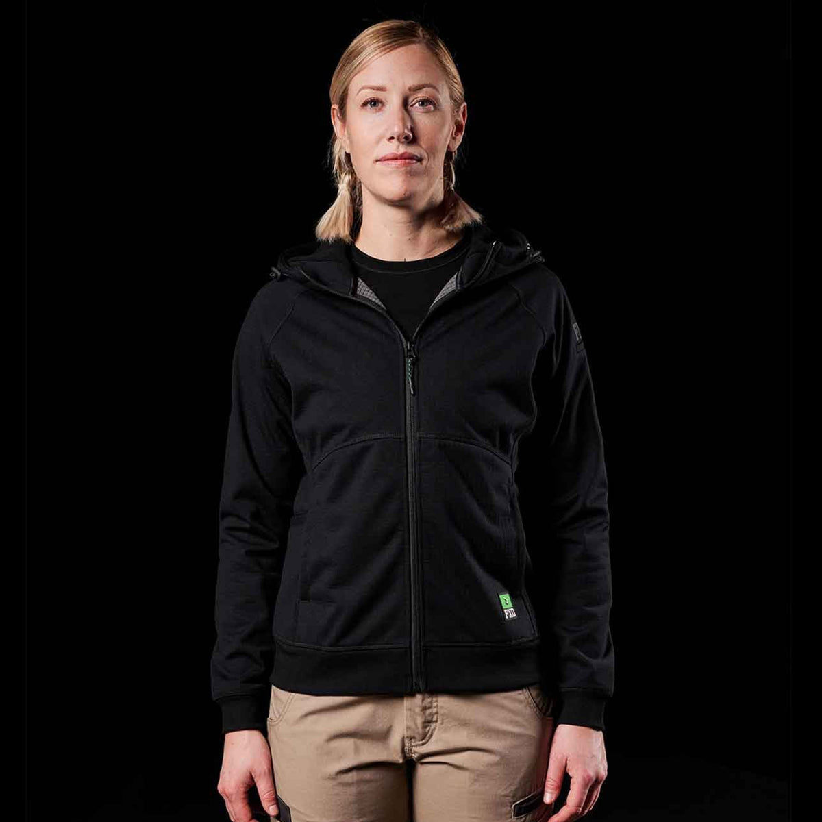 fxd womens zip fleece hoodie in black