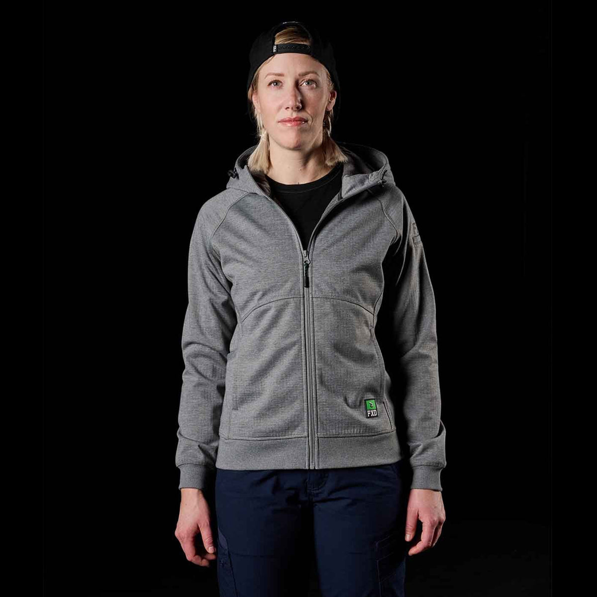 fxd womens zip fleece hoodie in charcoal