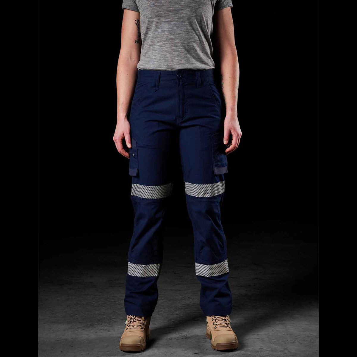 womens reflective stretch ripstop work pants in navy