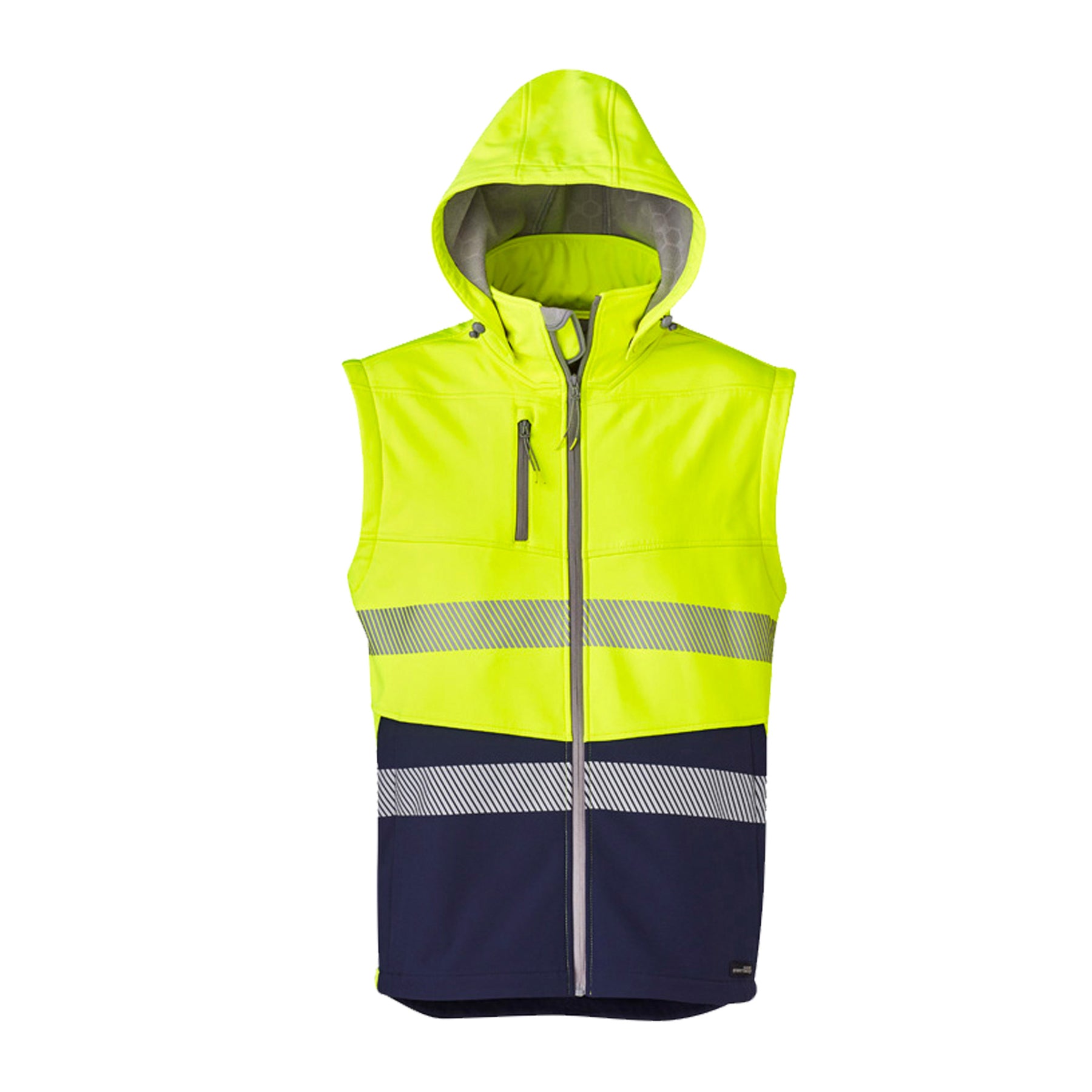 syzmik streetworx 2 in 1 stretch softshell jacket in yellow navy