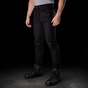 bad workwear elastic waist cuffed chino pant in black