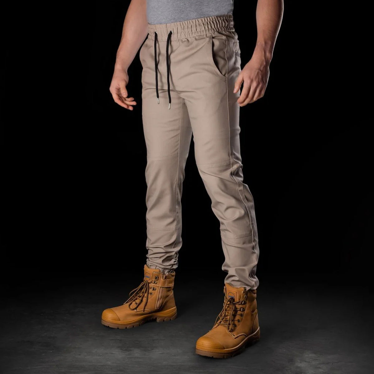 bad workwear elastic waist cuffed chino pant in khaki