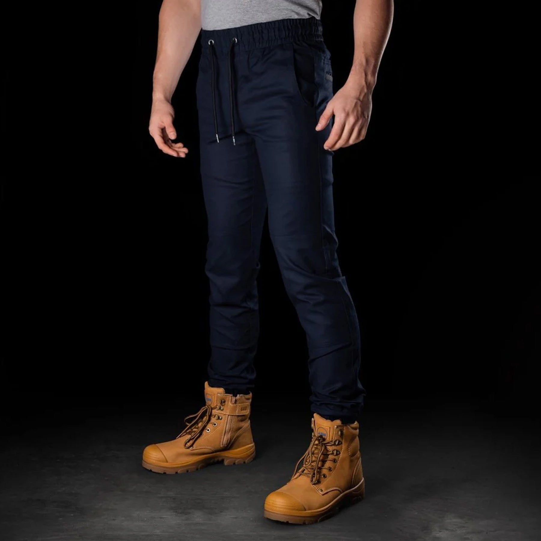 bad workwear elastic waist cuffed chino pant in navy