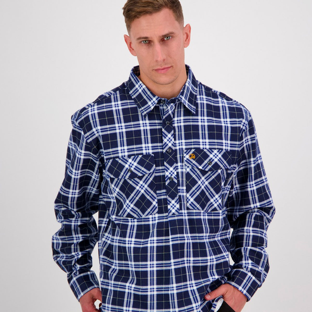 swanndri egmont half placket shirt in indigo