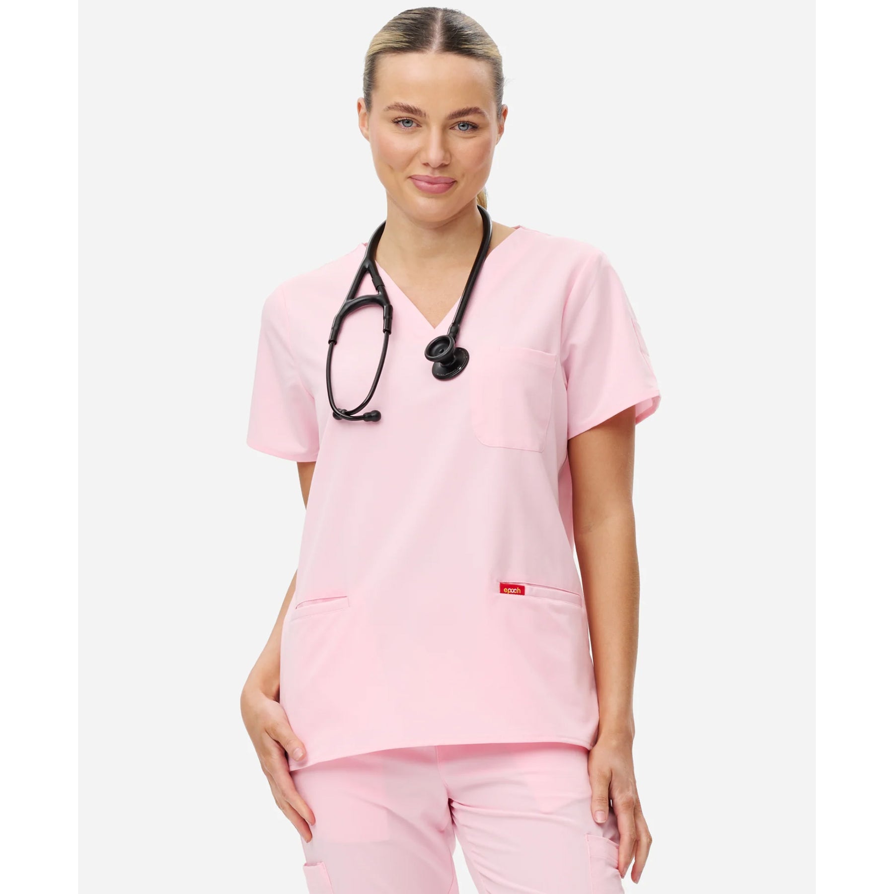 epoch womens 3 pocket scrub top in pink
