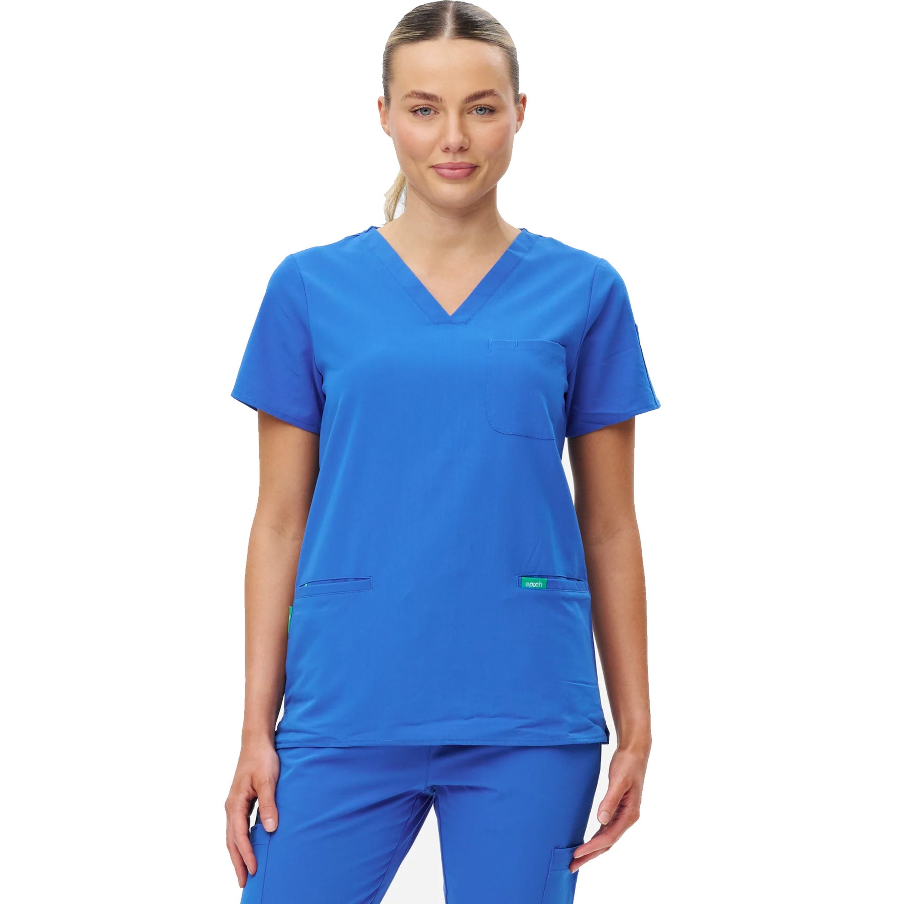 epoch womens 3 pocket scrub top in royal