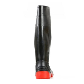 bata utility safety gumboot in black red