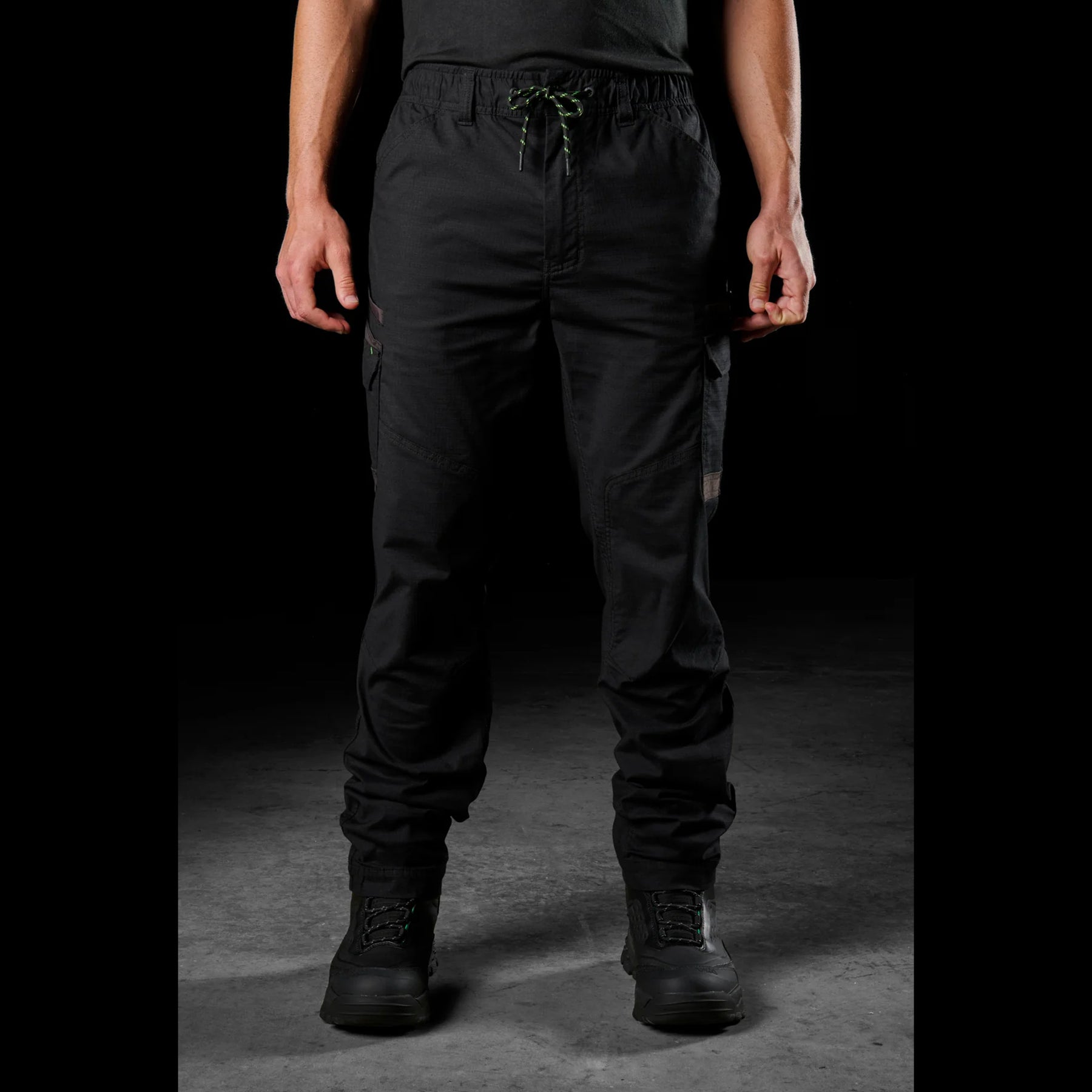 fxd elastic waist stretch ripstop work pant in black