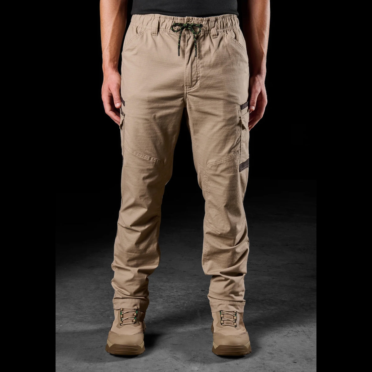 fxd elastic waist stretch ripstop work pant in khaki