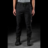 fxd cuffed elastic waist stretch ripstop work pants in black
