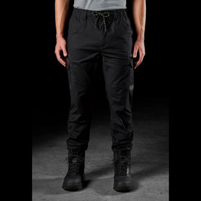 fxd cuffed elastic waist stretch ripstop work pants in black