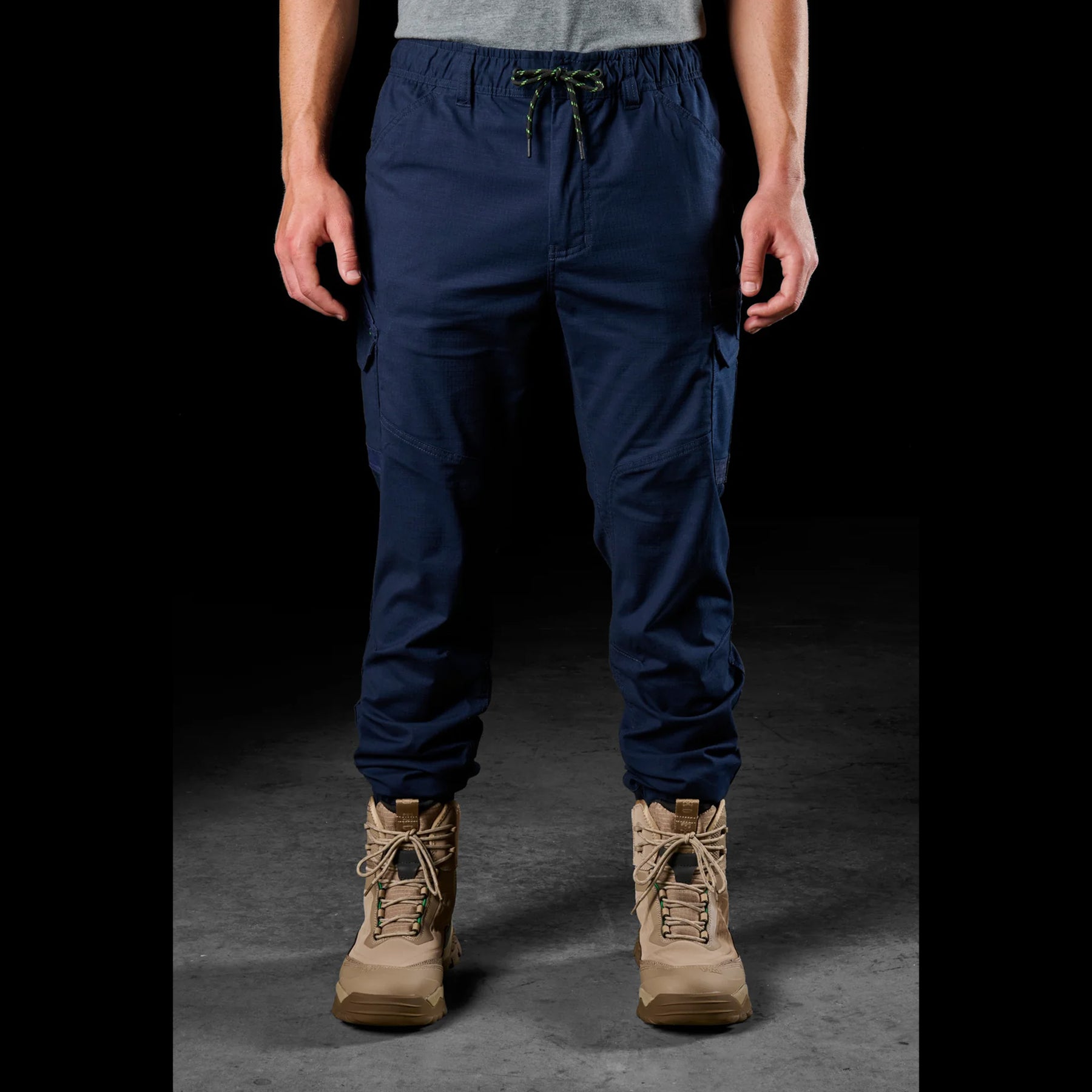 fxd cuffed elastic waist stretch ripstop work pants in navy