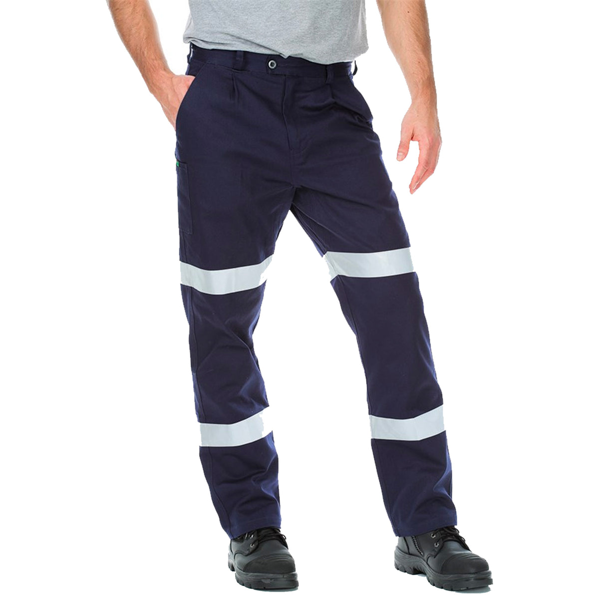 cotton drill work pants with double 3m reflective tape
