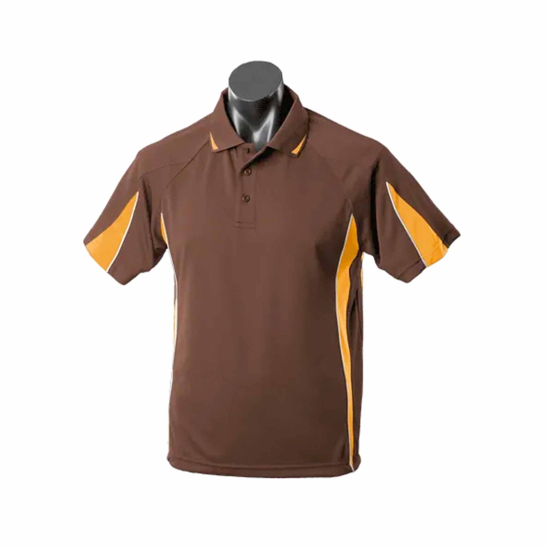 aussie pacific eureka mens polo in chocolate gold