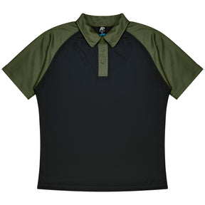aussie pacific manly mens polo in black army green