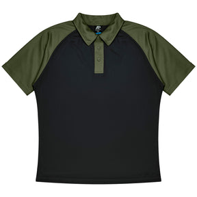 aussie pacific manly mens polo in black army green