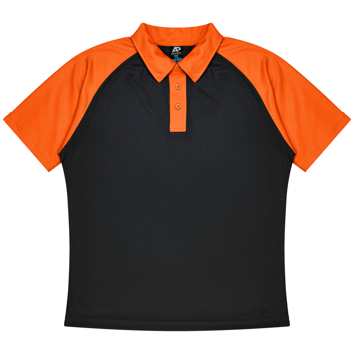 manly kids polo in black electric orange