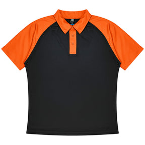 aussie pacific manly mens polo in black electric orange