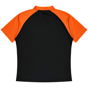 aussie pacific manly mens polo in black electric orange