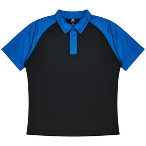 aussie pacific manly mens polo in black electric royal