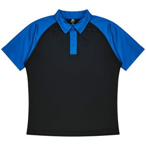 aussie pacific manly mens polo in black electric royal