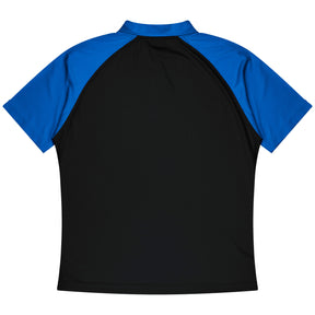 aussie pacific manly mens polo in black electric royal