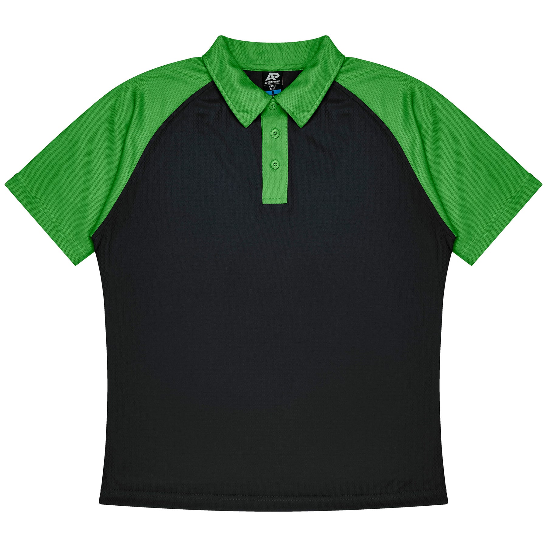aussie pacific manly mens polo in black kawa green