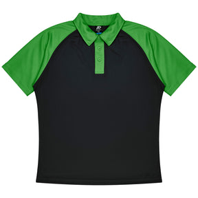 aussie pacific manly mens polo in black kawa green