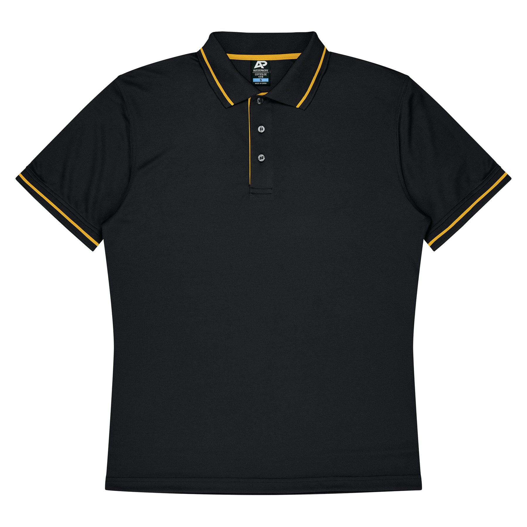 aussie pacific cottesloe mens polo in black gold