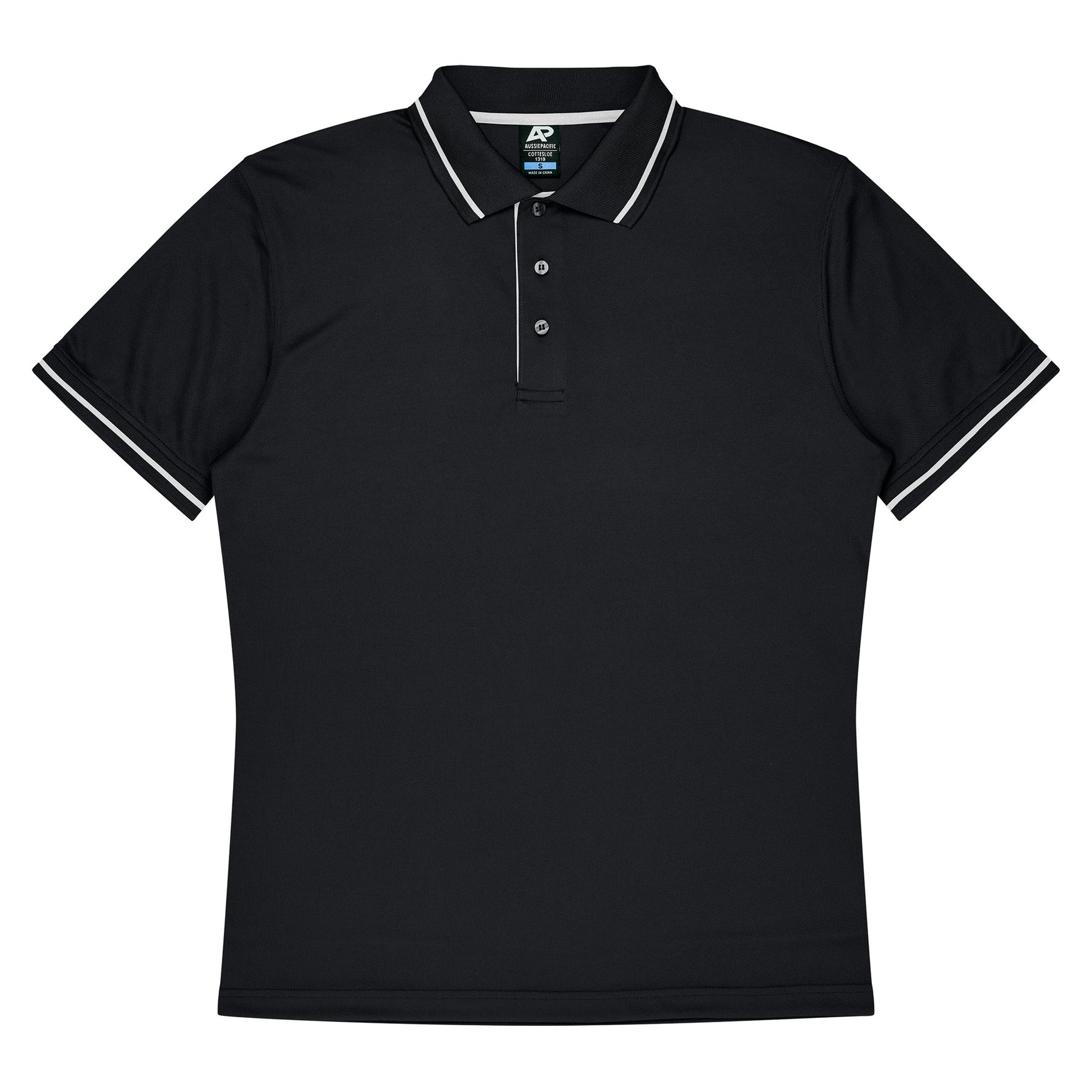 aussie pacific cottesloe mens polo in black white