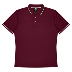 aussie pacific cottesloe mens polo in maroon white