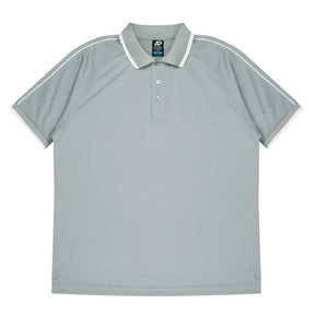 aussie pacific double bay mens polo in silver white