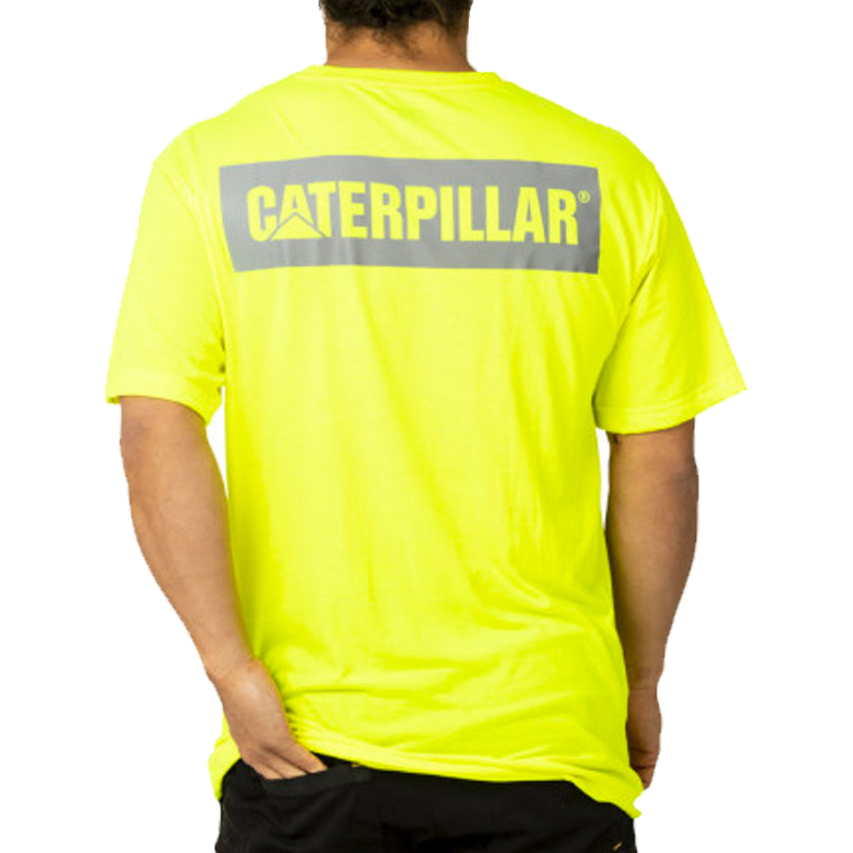 cat workwear icon block tee in hi vis yellow