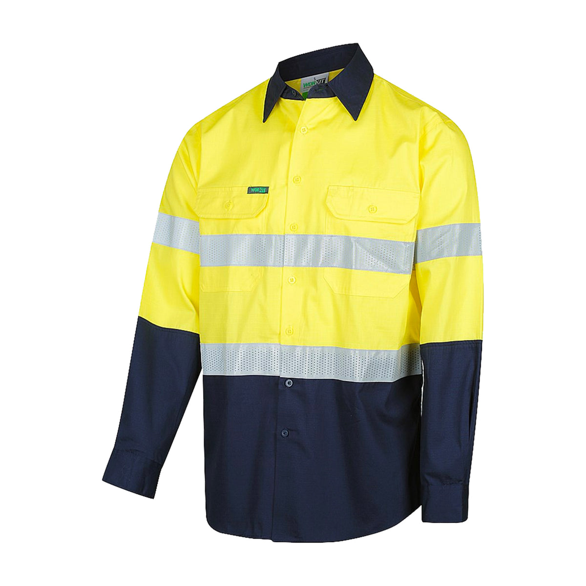 hi vis two tone lightweight ripstop perforated taped shirt in yellow navy