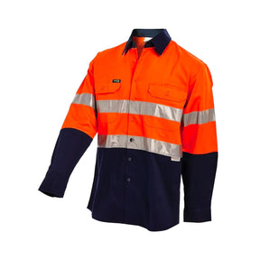 hi vis two tone drill shirt with 3m reflective tape in orange navy
