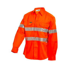hi vis two tone drill shirt with 3m reflective tape in orange