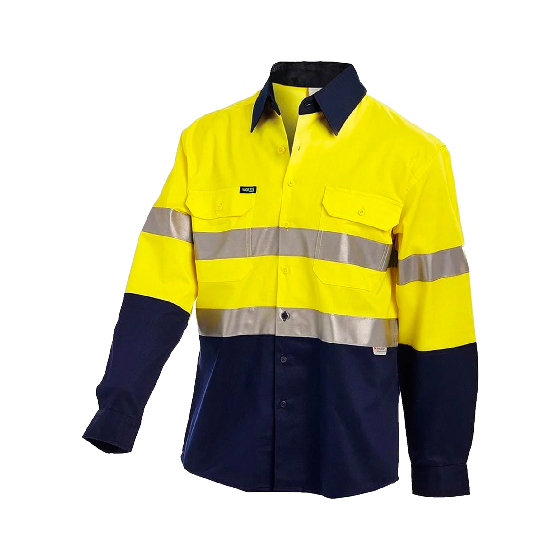 hi vis two tone drill shirt with 3m reflective tape in yellow navy