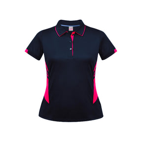 ladies tasman polo in navy neon pink