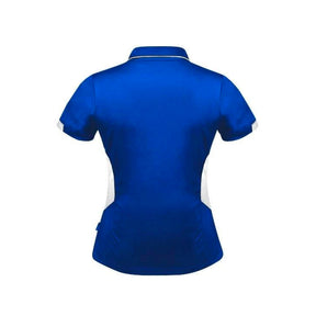 back of ladies tasman polo in royal white