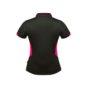 back of ladies tasman polo in slate neon pink