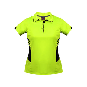 ladies tasman polo in neon yellow black