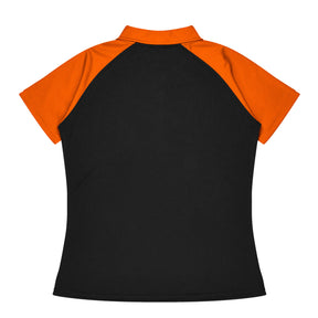 manly ladies polo in black electric orange