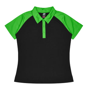 manly ladies polo in black kawa green