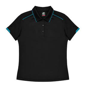 currumbin ladies polo in black cyan