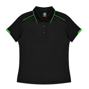 currumbin ladies polo in black kawa green